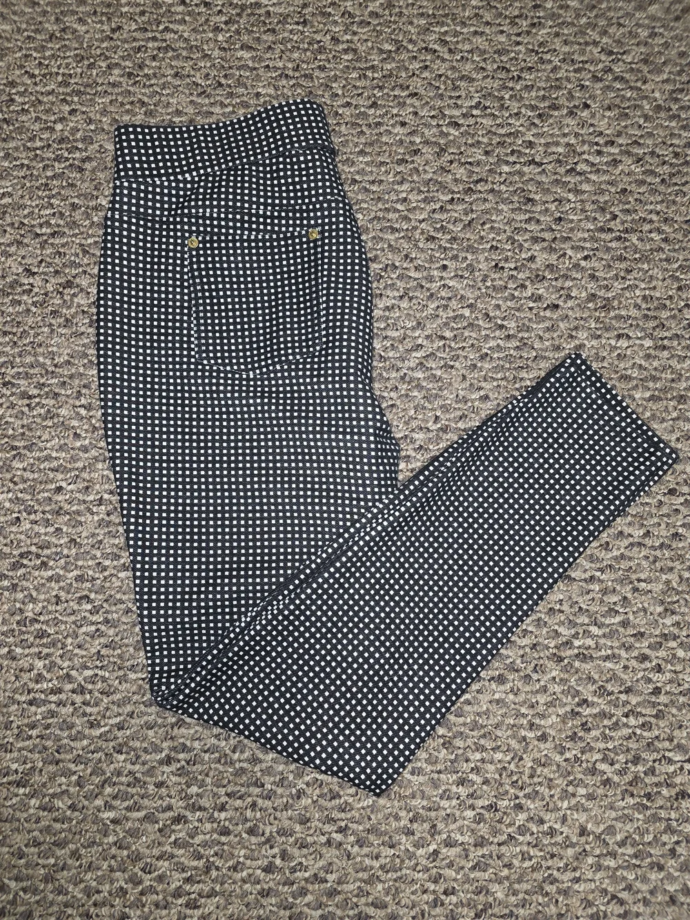 🤍🖤💼 Michael Kors Black & White Check Pull-On Legging Pants Stretch Slim Fit M